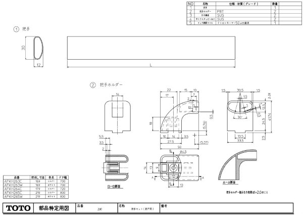 画像1: 【TOTO】　W800把手ホワイト AFKH265W (1)