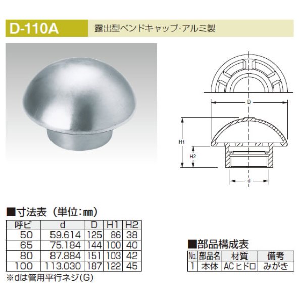 画像1: 【アウス】D-110A　露出型アルミ製ベンドキャップ　【A7】 (1)