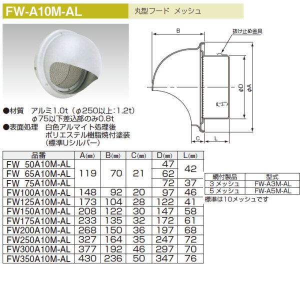 画像1: FW-AM-AL  アルミ製　丸型フード   株式会社ユニックス　10メッシュ標準網付　【A7】 (1)