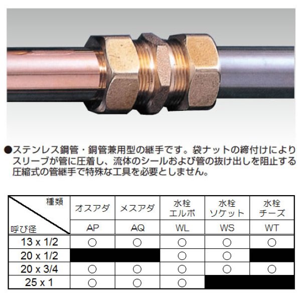 画像1: ステンレス鋼管・銅管兼用継手【B9】 S3826-1 (1)