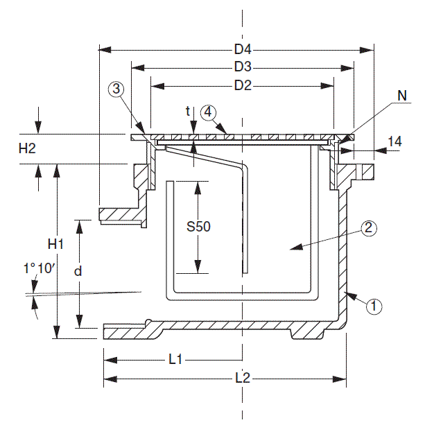 アウス:横引式・防水用床排水トラップ 型式:D-5BZ-50 - 2
