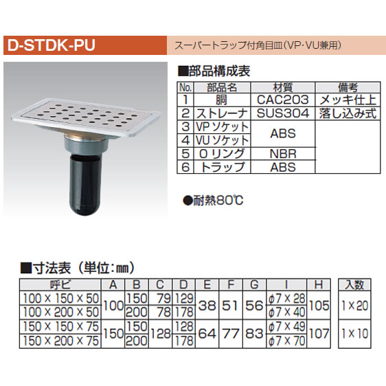 D-STDK-PU スーパートラップ付角目皿 (VP・VU兼用） アウスのことなら