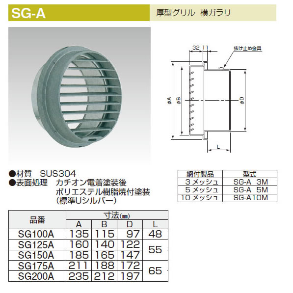 SG-A ステンレス製厚型グリル横ガラリ 株式会社ユニックス【A7】のことなら配管資材の材料屋【いいなおおきに！】
